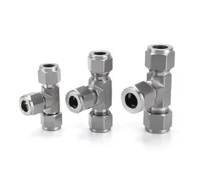 SS-810-3 Unie T-Stuk Roestvrijstalen Fitting Twin Ferrules Compressiebuisfitting Gelijke Unie Tees Dubbele Ferrule Buisfitting