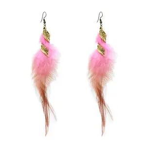Bohemian Handmade Natural Long Feather Dangle Earrings Vintage Boho Multicolor Tassel Feathers Dangle Drop Earrings for Women