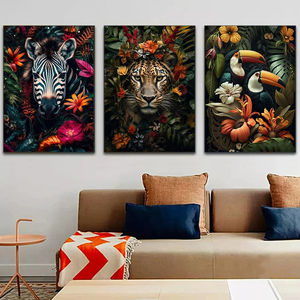 Lion flamant rose <span class=keywords><strong>Panda</strong></span> singe dans la fleur Jungle Art affiches Animal sauvage Art toile impression mur Art photo décor à la maison peinture - Product Image 1