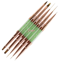 Private Label Nail Supplies Vert Strass Poignée Double Extrémité UV Gel Liner Brosse Poudre Acrylique Nail Art Ensemble de Pinceaux
