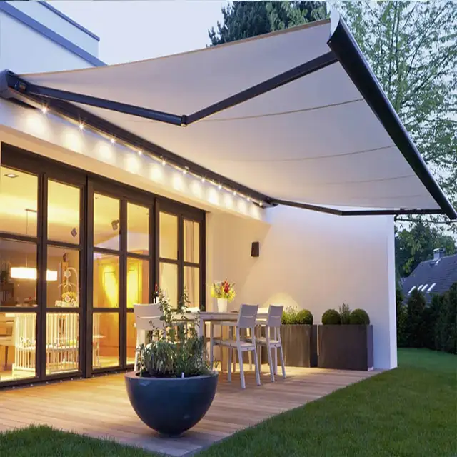 Grand auvent rétractable en aluminium de 60 m, tente de toit rétractable en polyester et acrylique espagnol, vente en gros