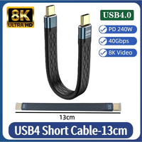 Câble plat flexible USB4 Type-C à angle droit en gel de silicone, extension 8K, transfert de données rapide 40 Gbit/s pour disque dur portable
