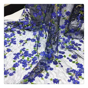 3d rose fabric blue mesh embroidery sequins french tulle lace nice african lace fabric