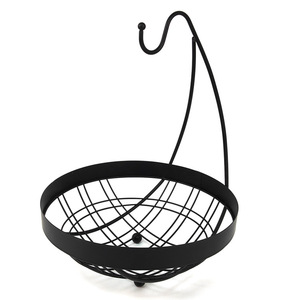 Wire Fruit Basket With Banana Hook Black <b>Standing</b> Type Bowl Shape For Home Kitchen Storage FB-1041-HY - Product Image 5