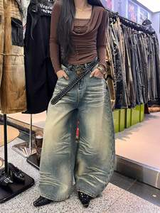 Vintage Washed Wide Leg Jeans for Women Denim Baggy Pants High Waist Streetwear Trousers - Product Image 4