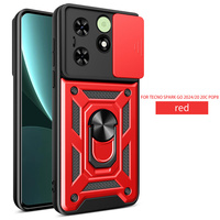 Étui pour Tecno Spark 40 Pro/Spark 40C/Pova 7 Pro, coque antichoc avec anneau métallique, béquille et fenêtre coulissante pour objectif, 2 en 1