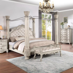 Ensemble de meubles de chambre à coucher en bois massif de style américain royal, <span class=keywords><strong>lit</strong></span> à baldaquin classique de luxe sculpté à la main, taille king size - Product Image 1