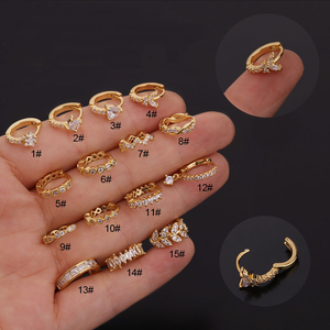 Aros de Oro ZF con Cierre de Clic para Cartílago, Rook, Órbita, <span class=keywords><strong>Piercing</strong></span> de Oreja para Mujer, Cobre con Circonita Cúbica, Aros de Oro y Plata - Product Image 1