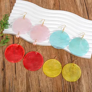 Hawaiian gold plating new fashion colorful thin mother of pearl shell big round earing for women girls