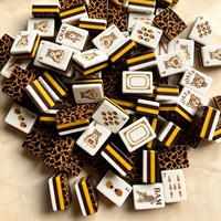Mahjong américain artisanal de luxe en acrylique motif léopard, 160 pièces, avec décorations en paillettes dorées, coffret cadeau de fêtes