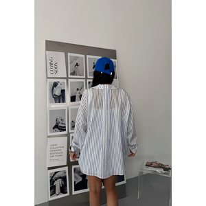 Camisa de Gasa con Rayas Brillantes Azules - Top Informal de Algodón para Mujer, Talla XL, con Decoración de Botones para Oficina o Uso Diario - Product Image 6