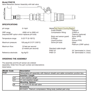 Sondas y Electrodos Retráctiles de pH (0-14pH) y ORP (-5000 a 5000 MV) YOKOGAWA PH87/PH97 de Alta Calidad - Product Image 5