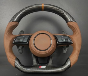 Volante de Cuero y Fibra de Carbono Forjado Personalizado de Fábrica, Color Marrón y Negro, Compatible con Audi A3 <span class=keywords><strong>A4</strong></span> A5 A6 B8 Q3 Q5 Q7 TT - Product Image 1