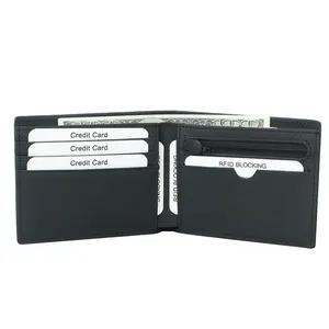 Bán Buôn Tùy Chỉnh Hot Bán RFID Chặn Sợi Carbon Tối Giản Da Chính Hãng Mens Wallet Với Coins Pocket