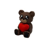 Figurine d'ours en peluche orange imprimée en 3D, mignonne, avec décor en forme de cœur, ours assis kawaii, mini ornement, décoration de bureau, cadeau romantique