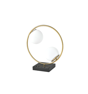 round gold color desk <b>lamp</b> with glass <b>ball</b> lampshade 2 bulb design for hotel hospitality guest room motel invovation - Product Image 1