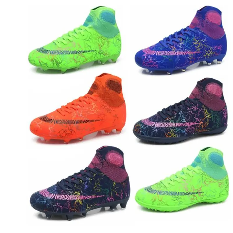 Customize Oem cleats turf soccer shoes high ankle high collar tf football boots soccer shoe for men