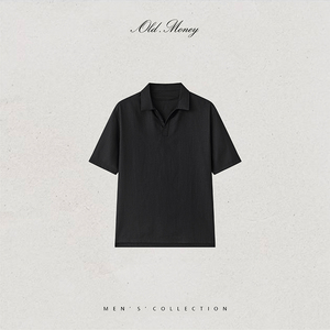 Polo homme Old.Money à manches courtes, noir uni, coupe classique, style minimaliste, tissu Oxford tissé - Product Image 1