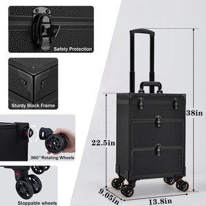 Professional Rolling <b>Makeup</b> <b>Case</b> 2-Drawer Cosmetic Storage Organizer Travel <b>Makeup</b> Trolley Large Train <b>Case</b> with Wheels - Product Image 6