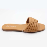 Sandales Femme Tressées en Gros, Bout Carré Ouvert, Tissage, Chaussure Habillée de Vacances, Multi-Couleurs, Claquettes Plates, Sandales Pantoufles Femme