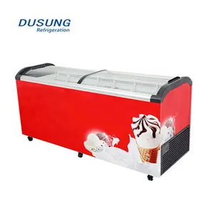 SDQ400 commercial fridge freezer New Design Supermarket Dual Curved Sliding Glass Door Portable Chest Ice Cream