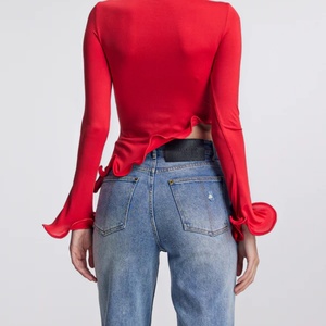 Elegant Casual French All-Occasion Flare-Sleeve Women's Hot Girl Top <b>Lightly</b> Pleated Slimming Tank Top - Product Image 3