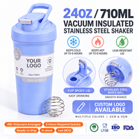 Gourde isotherme shaker en acier inoxydable sans BPA, mélangeur de protéines isolé pour la salle de sport, les activités de plein air et les voyages, 24 oz