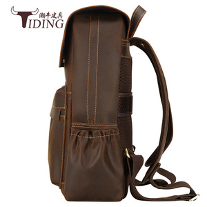 Tiding Men's <b>Backpack</b> 20-35L <b>Large</b> Capacity Genuine Leather Travel Outdoor Retro Cowhide Laptop Bag Dark Brown - Product Image 3