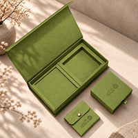 Boîte magnétique en carton vert avec tiroir coulissant, étui à fermeture à pression en microfibre, ensemble d'emballage pour bijoux recyclable pour les boutiques Etsy