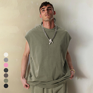 Camiseta sin mangas europea y americana de verano 2025, ropa de calle sin mangas recortada de algodón desgastado Unisex - Product Image 3