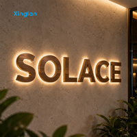 Papan Nama Huruf LED Backlit Titanium Gold Stainless Steel 3D Custom dengan Halo Light, untuk Luar & Dalam Ruangan, Signage Bisnis