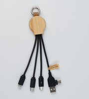 Cable de Carga Rápida Ecológico 3 en 1 de Bambú con Luz, 18.5cm 18W para iPhone, Android, USB-C y Micro USB
