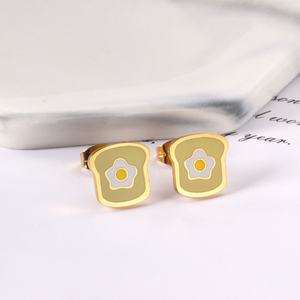 Pendientes de Acero Inoxidable con Baño de Oro PVD y Esmalte, Joyería Personalizada, Bajo MOQ, Precio Económico, Pendientes de Botón Bonitos para Niños - Product Image 3