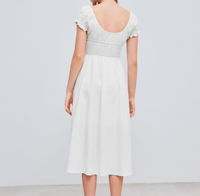 Robe Courte Blanche d'Été Personnalisée de Haute Qualité à Col Rond Uni, Tendance, Nouée, Froncée, Fendue, Taille Naturelle, Lavable pour Femme