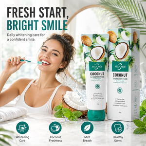 OEM Toothpaste Supplier Custom Natural <strong>Coconut</strong> Oil <strong>Teeth</strong> Whitening Toothpaste Deep Cleaning Remove Fluoride Free Toothpaste - Product Image 5