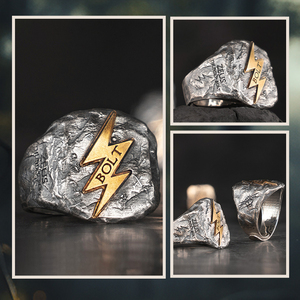 925 Sterling Silver Hip Hop <strong>Zeus</strong> <strong>Lightning</strong> Rings Viking Fashion High Quality Men's Vintage Wedding Jewelry Couple Set - Product Image 3