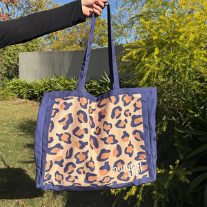 Bolsa de Mano de Lona de Algodón con Estampado de Logotipo Personalizado, Bolsa de Compras Reciclable, Bolsa de Regalo, Bolsa de Hombro con Estampado Completo de Leopardo, Bolsa de Moda de Lona - Product Image 1