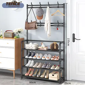 Tenice 3 in 1 Designed of Metal Storage Entryway Coat and shoe Rack with 4-Tier Shelf for bedroom bathroom livingroom (31"wide)