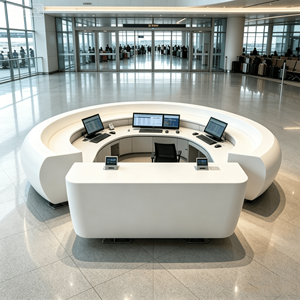 Mostrador de Recepción para Aeropuerto de Superficie Sólida Acrílica de Grado Ingeniería, <span class=keywords><strong>Precio</strong></span> de Fábrica al por Mayor - Product Image 1
