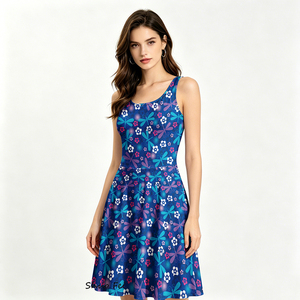 Robe d'été sans manches pour femme, motif <span class=keywords><strong>libellule</strong></span> enchantée et imprimé floral, coupe trapèze, avec poches latérales, <span class=keywords><strong>bleu</strong></span> marine - Product Image 2