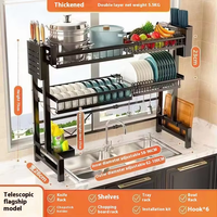 Égouttoir de cuisine double en métal non pliable pour évier, support de rangement pour comptoir, panier d'égouttage pour vaisselle, porte-bols et porte-baguettes