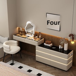 6 Nouvelles coiffeuses en bois massif blanc avec commodes intégrées, style sophistiqué crème, forme nuage, pour chambre à coucher - Product Image 2