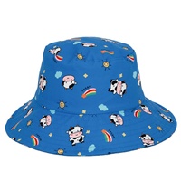 Topi pantai musim panas kasual warna custom dengan desain sapi kartun lucu, bahan beludru, cetak sublimasi digital, perlindungan UPF 50+