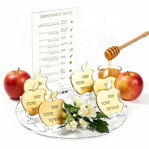 Ensemble d'anneaux de serviette en acrylique doré effet miroir avec plateau à cartes transparent en acrylique pour <span class=keywords><strong>Shana</strong></span> Tova et Rosh Hashanah Simanim - Product Image 3