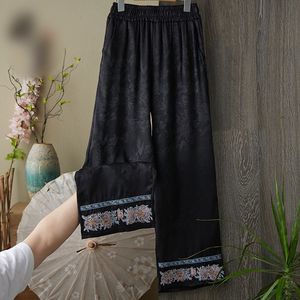 Chinese Style Embroidery Pants Cotton Bamboo Fiber Loose Straight Leg Casual Pants For Women Spring Summer Autumn - Product Image 2