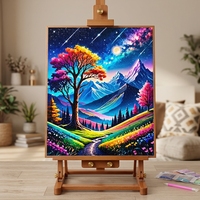Kit de Peinture Diamant 5D Arbre Coloré Nuit Étoilée Montagne Perles Rondes Couverture Complète DIY Art pour Adultes Décoration Murale