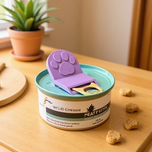 Ouvre-boîte pour animaux de compagnie Cat Paw, outil portable violet pour chats et chiens, paquet unique, matériau PP - Product Image 2