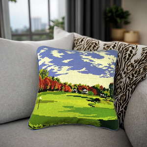 Elegant Golf Course Needlepoint <strong>Pillow</strong> Case Soft Cushion <strong>Cover</strong> For Living Room Home And Hotel Decor For Christmas Holidays