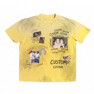 T-shirt Vintage in Cotone da Uomo 300gsm Vestibilità Ampia Effetto Usurato Strappato Girocollo a Costine Retrò Multi Grafica Streetwear - Product Image 1
