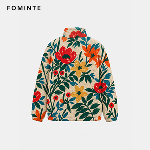 Giacca in pile polare stampata <span class=keywords><strong>a</strong></span> <span class=keywords><strong>fiori</strong></span> all-over da <span class=keywords><strong>donna</strong></span>, calda, in sherpa, morbida, streetwear, con orlo regolabile, all'ingrosso - Product Image 2